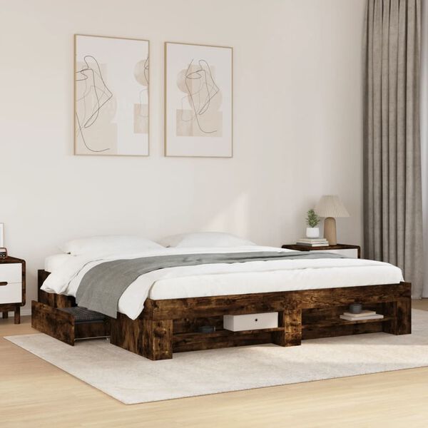 vidaXL Bed Frame without Mattress Smoked Oak 180x200 cm Super King Engineered Wood