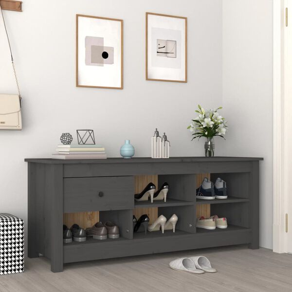 vidaXL Shoe Cabinet Grey 110x38x45.5 cm Solid Wood Pine