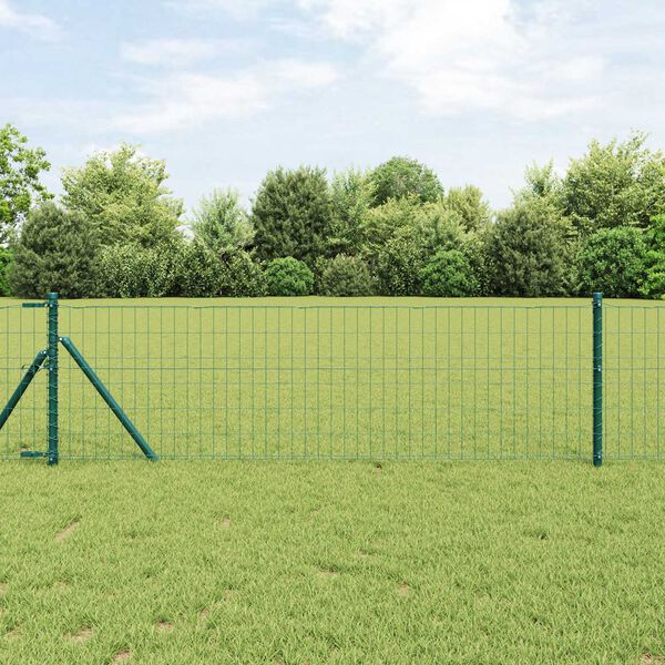 vidaXL Fence with Post Green 0.8 x 25 m Steel and PVC