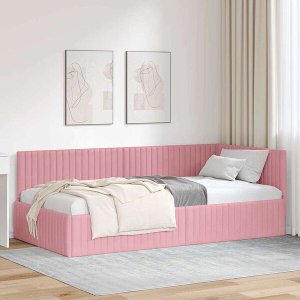 vidaXL Corner Bed Frame with Headboard Pink 100 cm x 200 cm Velvet