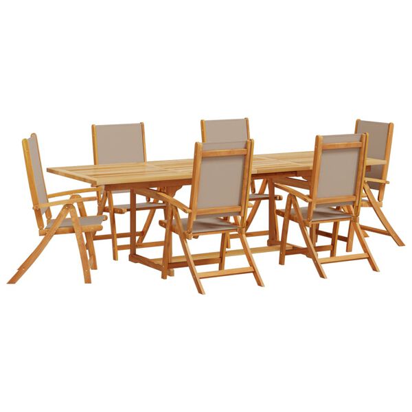 vidaXL 7 Piece Garden Dining Set Solid Wood Acacia and Textilene