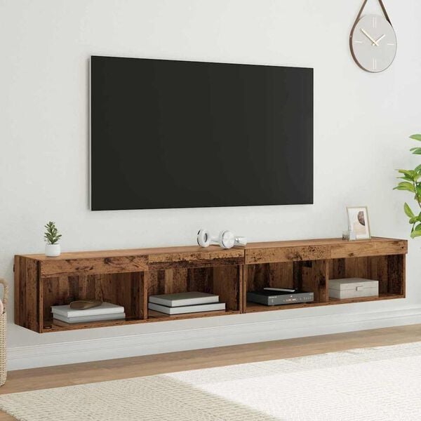vidaXL TV Cabinet Set with LED Wall-mounted Old Wood Engineered Wood