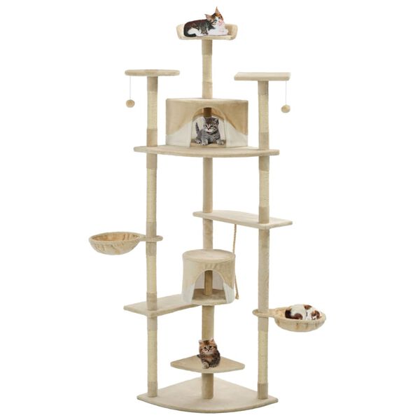 vidaXL Cat Tree with Sisal Scratching Posts 203 cm Beige and White