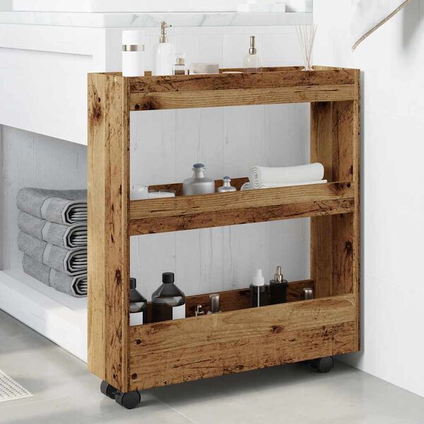 vidaXL Narrow Storage Trolley 3 Tier Old Wood Engineered Wood