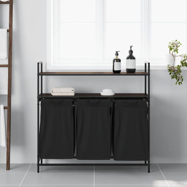 vidaXL Laundry Basket 3 Compartments with Shelves Brown Oak