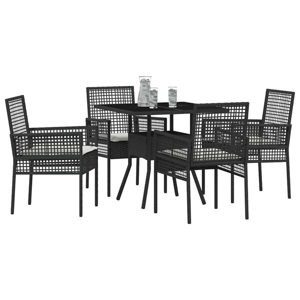 vidaXL Garden Dining Set 5 pcs Black Poly Rattan