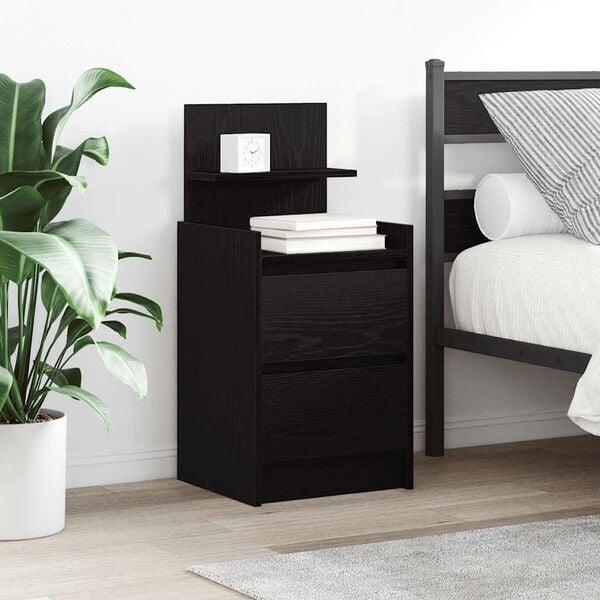 vidaXL Bedside Cabinet with 2 Drawers Black 38x34x80 cm