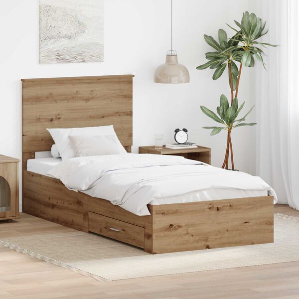 vidaXL Bed Frame with Drawer Artisan Oak 100 x 200 cm Engineered Wood