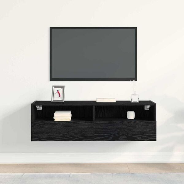 vidaXL TV Wall Cabinet Black Oak 100 x 30 x 30 cm Engineered Wood