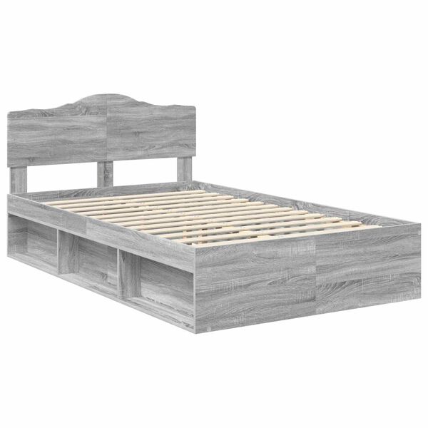 vidaXL Bed Frame Grey Sonoma 120 x 200 cm Solid Pine Wood