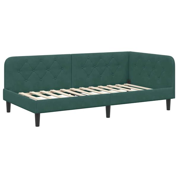 vidaXL Corner Bed Frame with Headboard Dark Green 100 x 200 cm Velvet