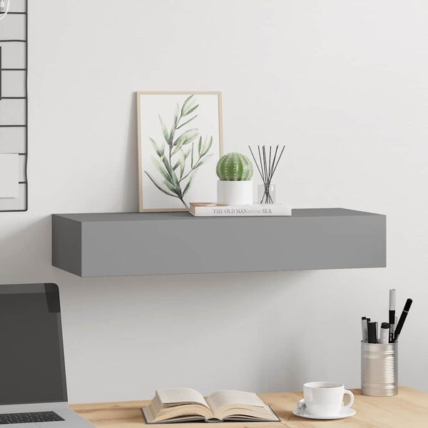 vidaXL Wall-mounted Drawer Shelf Grey 60x23.5x10cm MDF