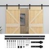 vidaXL Sliding Door 2 pcs Natural and Black Solid Pine Wood