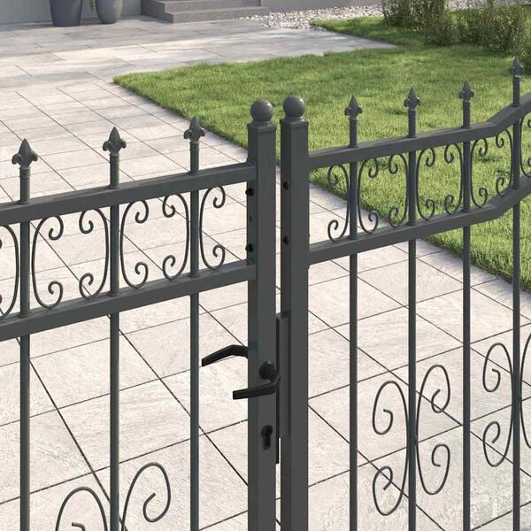 vidaXL Fence Gate with Spear Top Black 406x125 cm Powder-coated Steel