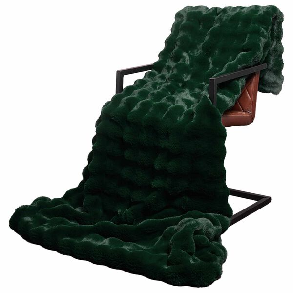 vidaXL Faux Rabbit Fur Blanket Dark Green 220 x 240 cm Polyester