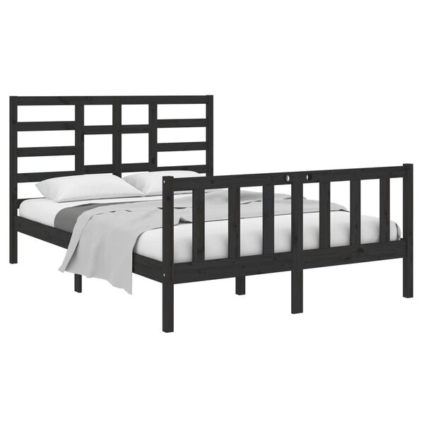 vidaXL Bed Frame without Mattress Black Solid Wood 135x190 cm Double