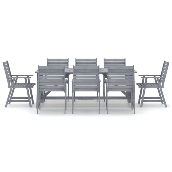 vidaXL 9 Piece Garden Dining Set Grey Solid Acacia Wood