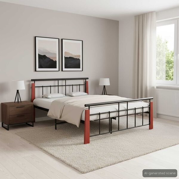vidaXL Bed Frame without Mattress Metal and Solid Oak Wood 140x200 cm