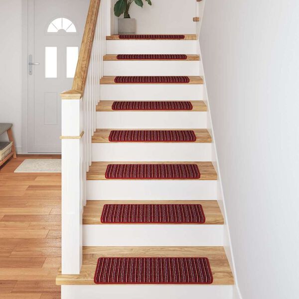 vidaXL Self-adhesive Stair Mats Striped 15 pcs Red 65 x 21 x 4 cm