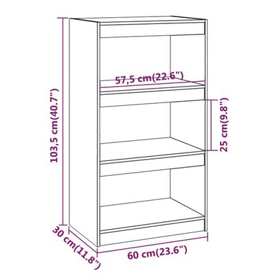vidaXL Book Cabinet/Room Divider White 60x30x103.5 cm Solid Wood Pine