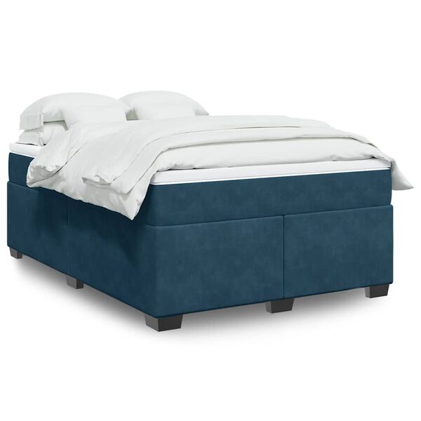 vidaXL Box Spring Bed with Mattress Dark Blue 140x200 cm Velvet