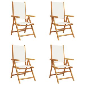 vidaXL Reclining Folding Chairs 4 pcs Cream White Fabric and Solid Wood