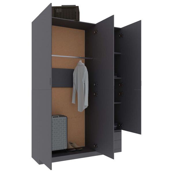 vidaXL 3-Door Wardrobe Grey 120x50x180 cm Engineered Wood
