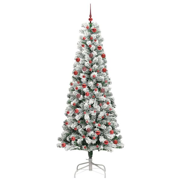 vidaXL Artificial Hinged Christmas Tree Green and White 210 cm