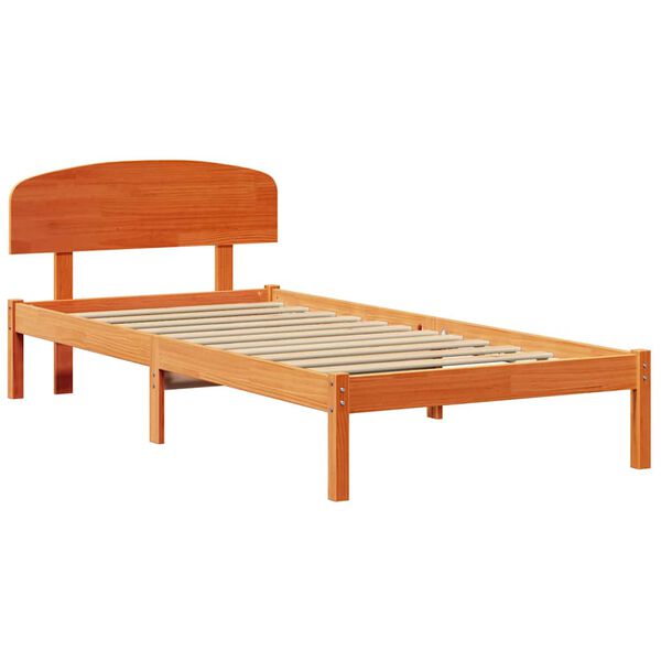 vidaXL Bed Frame with Headboard Wax Brown 100 x 200 cm Solid Pine Wood