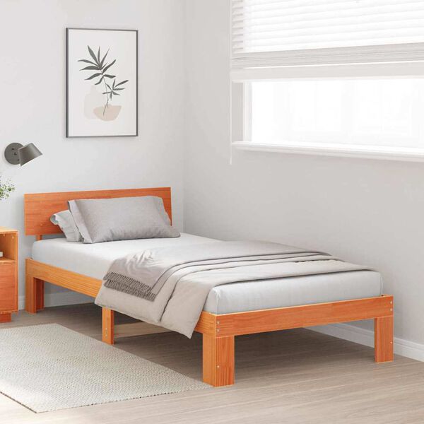 vidaXL Bed Frame with Headboard Wax Brown 75 x 190 cm Solid Pine Wood