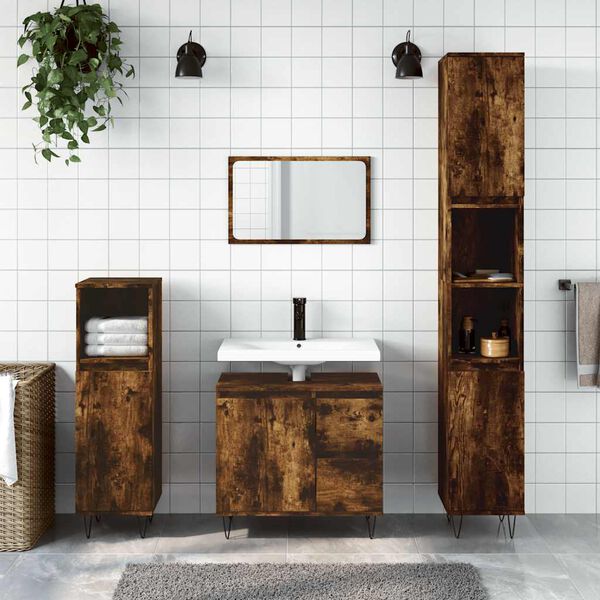 vidaXL Bathroom Cabinet Smoked Oak 65x33x60 cm Engineered Wood