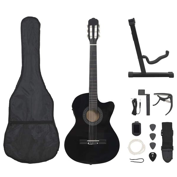 vidaXL 12 Piece Western Guitar Set with Equalizer and 6 Strings Black