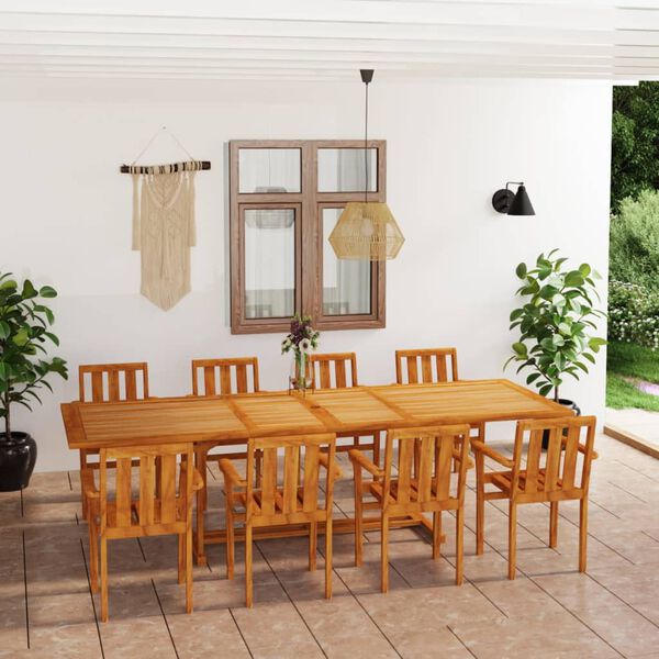 vidaXL 9 Piece Garden Dining Set Solid Teak Wood