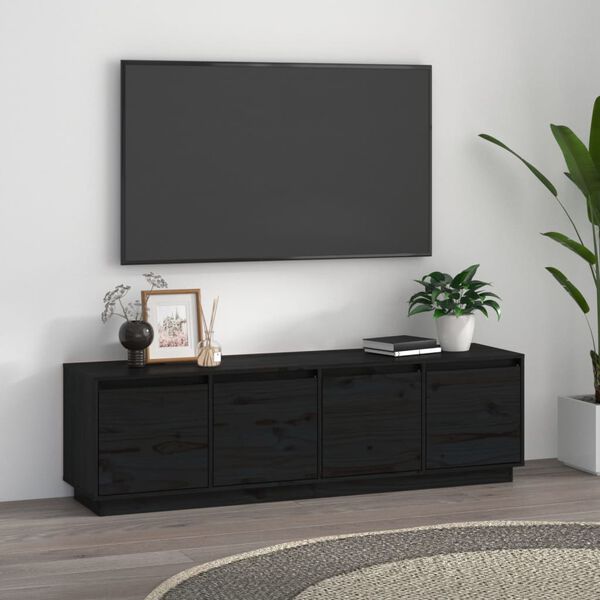vidaXL TV Cabinet Black 156x37x45 cm Solid Wood Pine