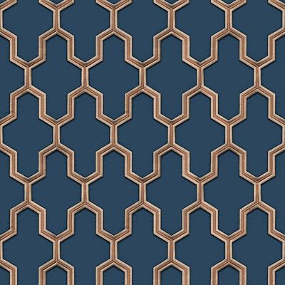 DUTCH WALLCOVERINGS Wallpaper Geometric Blue and Gold 