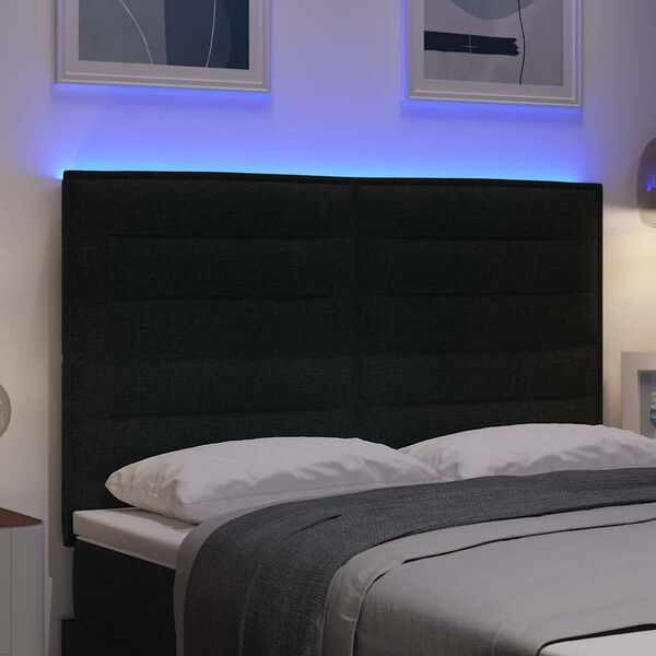 vidaXL LED Headboard with LED Strip Lights Manual Black 160 cm Fabric