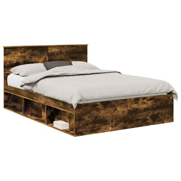 vidaXL Bed Frame Smoked Oak 140 x 190 cm Solid Pine Wood