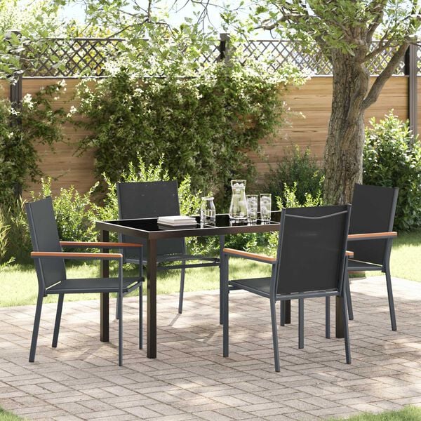 vidaXL Garden Dining Set 5 pcs Black Powder-coated Steel