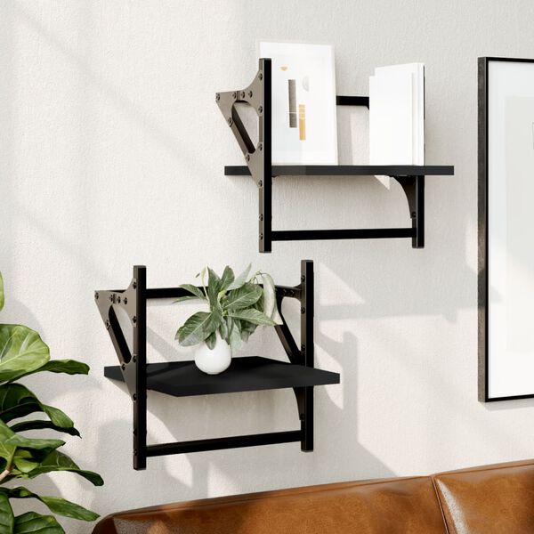 vidaXL Wall Shelves with Bars 2 pcs Black 30x25x30 cm