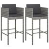 vidaXL Bar Stools with Cushions 2 pcs Grey Poly Rattan