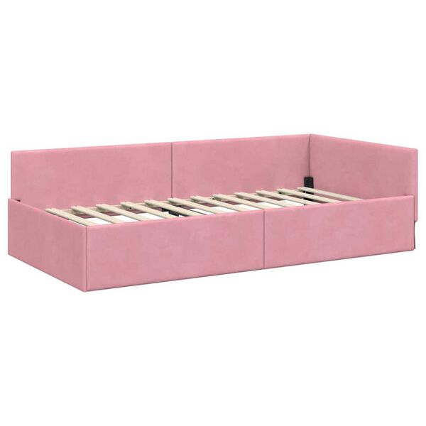 vidaXL Corner Bed Frame with Headboard Pink 90 cm x 200 cm Velvet