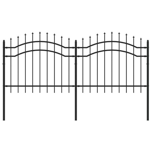 vidaXL Garden Fence with Spear Top Black 240x100 cm Powder-coated Steel
