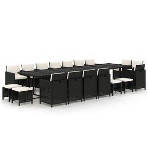 vidaXL Garden Dining Set | Black | PE rattan | Large | Foldable