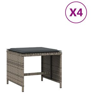 vidaXL Garden Stools with Cushions 4 pcs Grey 41x41x36 cm Poly Rattan