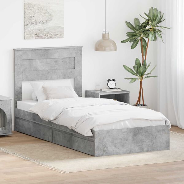 vidaXL Storage Bed Concrete Grey 90 x 190 cm Engineered Wood