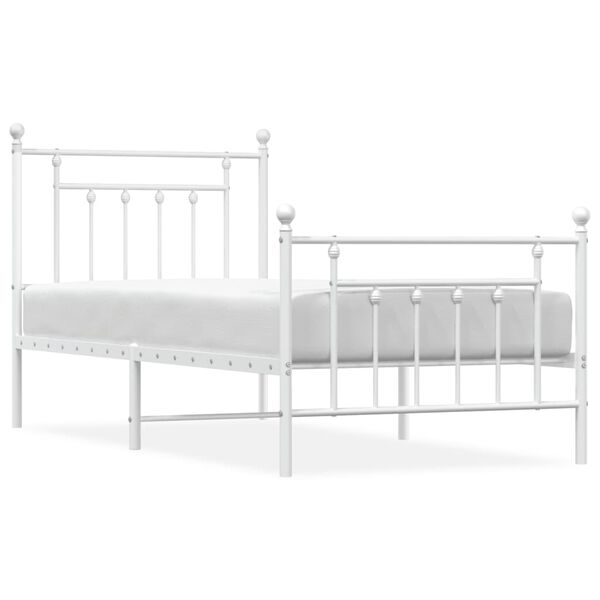vidaXL Metal Bed Frame without Mattress with Footboard White 90x190cm