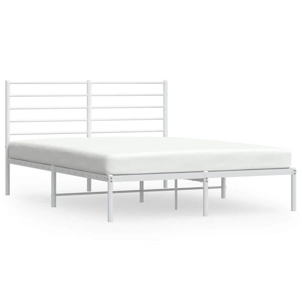 vidaXL Metal Bed Frame without Mattress with Headboard White 140x200cm