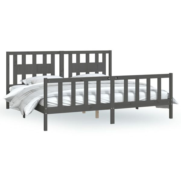 vidaXL Bed Frame without Mattress Grey Solid Wood Pine Super King Size