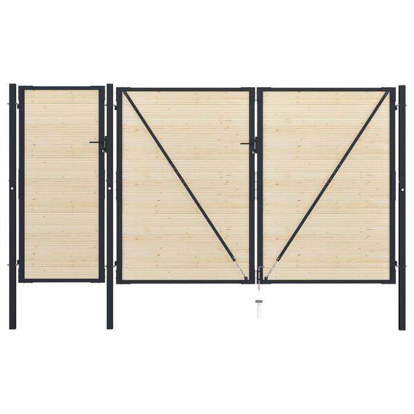 vidaXL Fence Gate Steel and Spruce Wood 413x200 cm