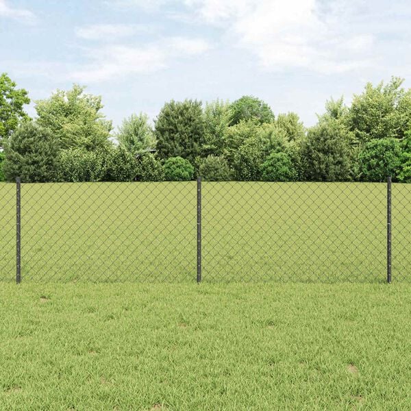 vidaXL Fence with Post Grey 0.6 x 25 m Steel and PVC